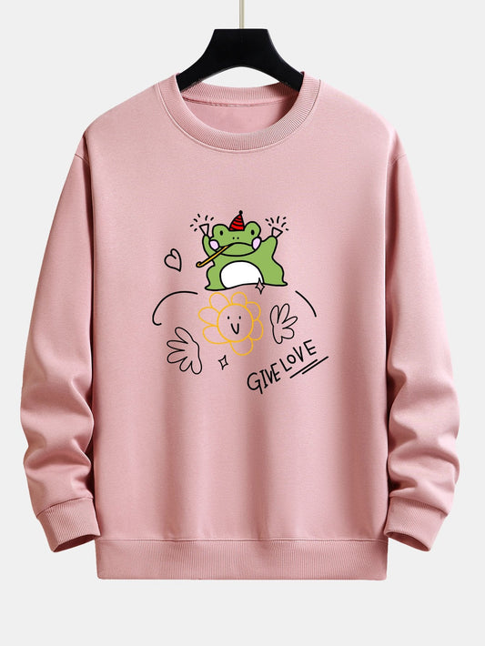 Smiley Flower Frog Print Relax Fit Sweatshirt