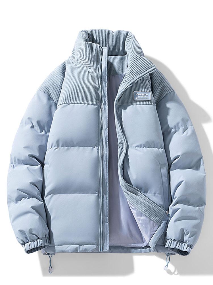 Corduroy Panel Puffer Coat