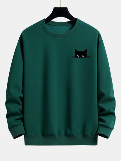 Black Cat Print Relax Fit Sweatshirt