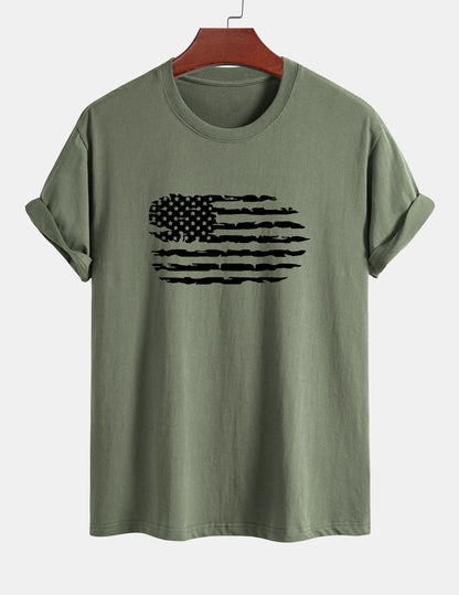 Regular Fit American Flag Print Cotton T-Shirt