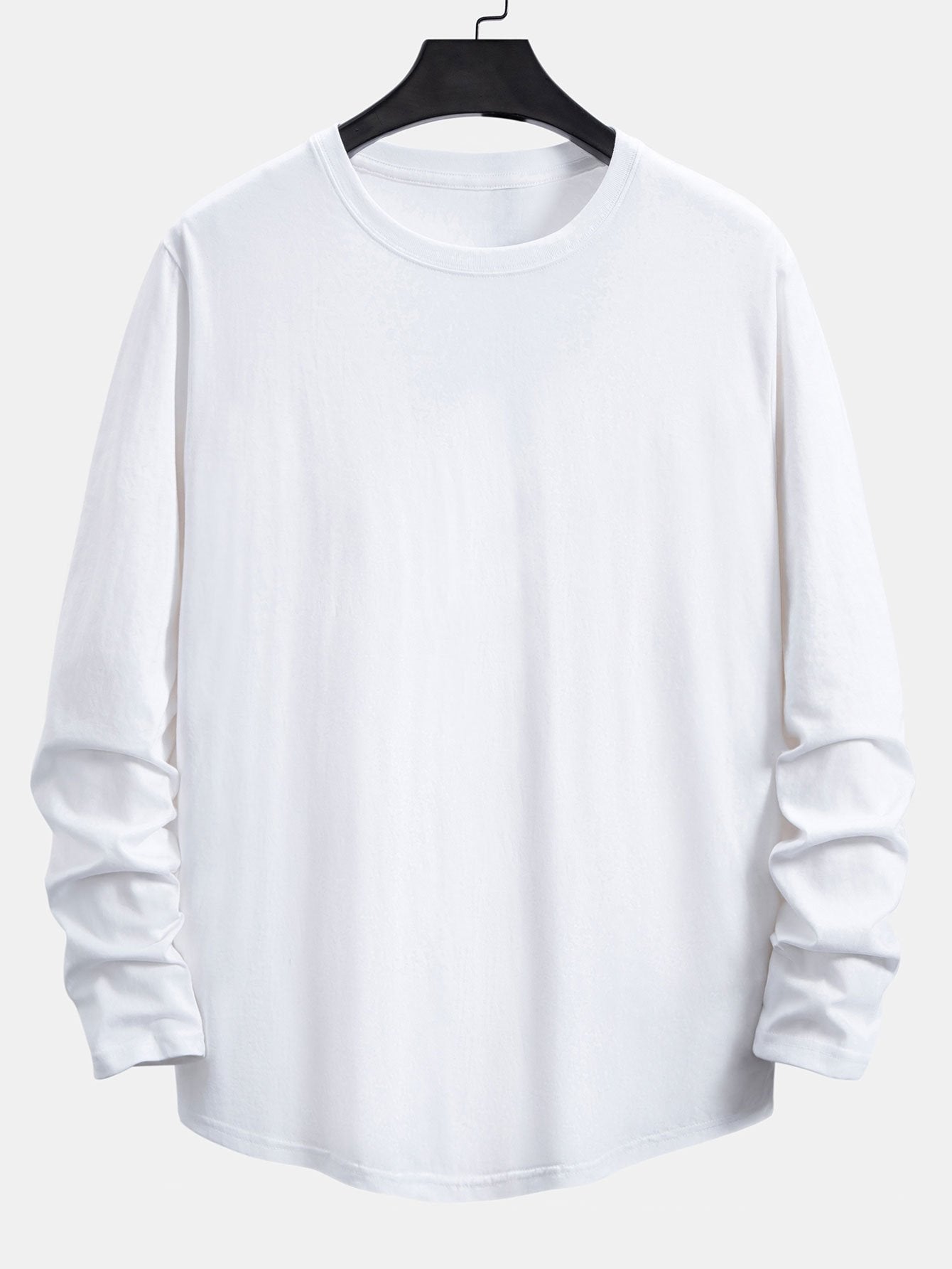 Basic Long Sleeve Cotton Arc Hem T-Shirt