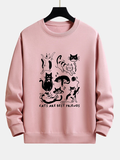 Funny Cat Print Relax Fit Sweatshirt