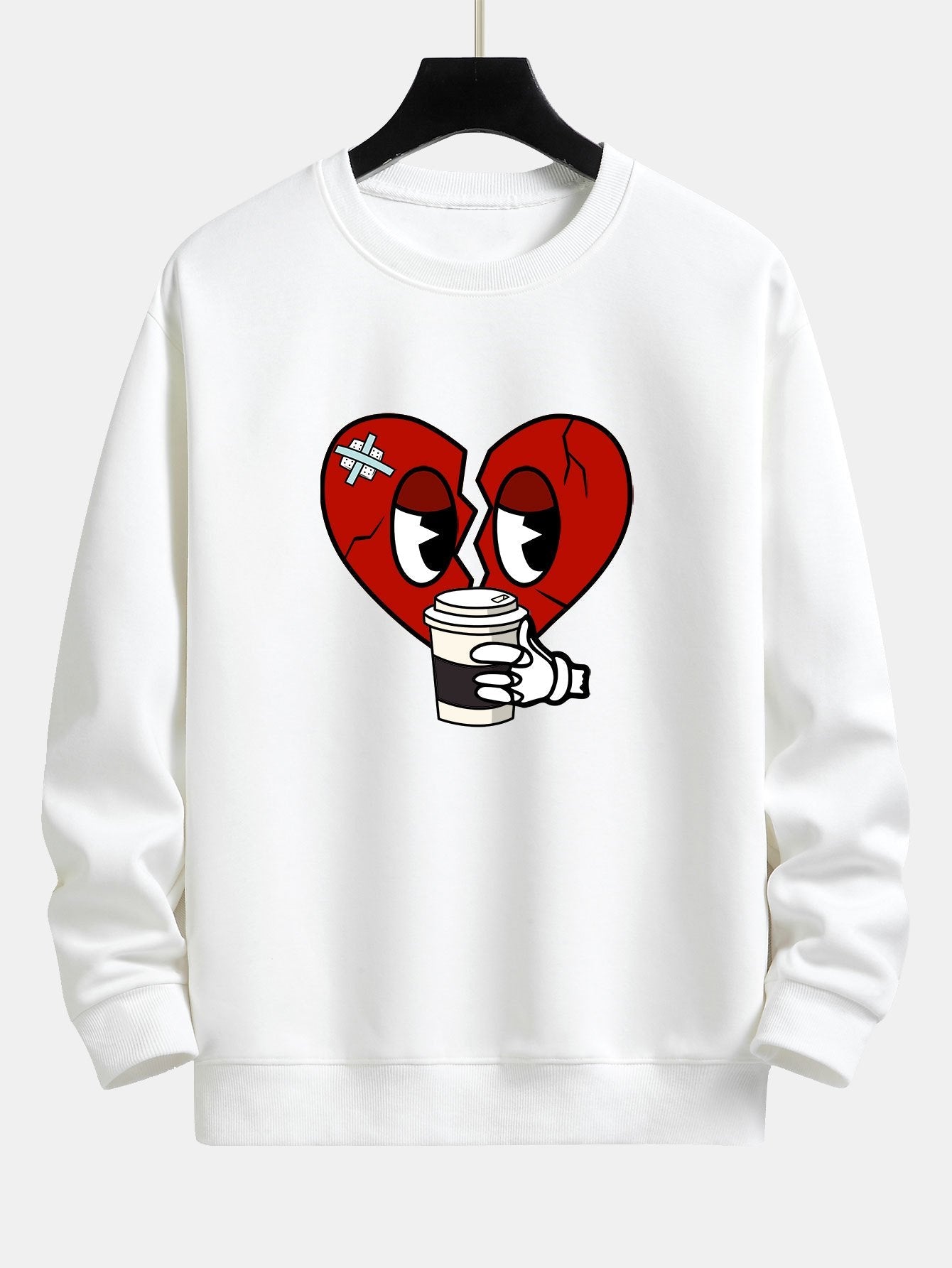 Drinking Coffee With A Broken Heart Print Relax Fit Sweatshirt