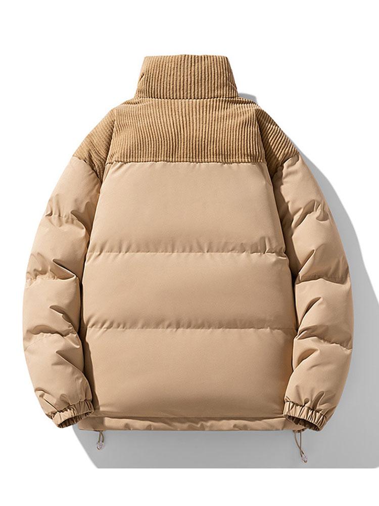 Corduroy Panel Puffer Coat