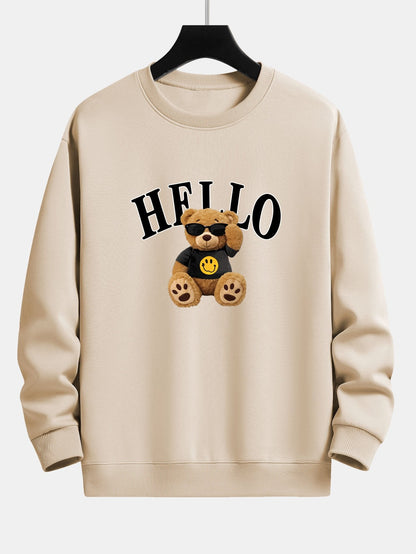 Hello Sunglasses Bear Print Relax Fit Sweatshirt