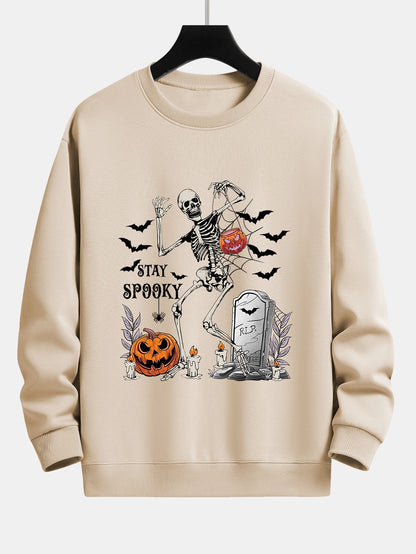 Halloween Skeleton Stay Spooky Print Relax Fit Sweatshirt