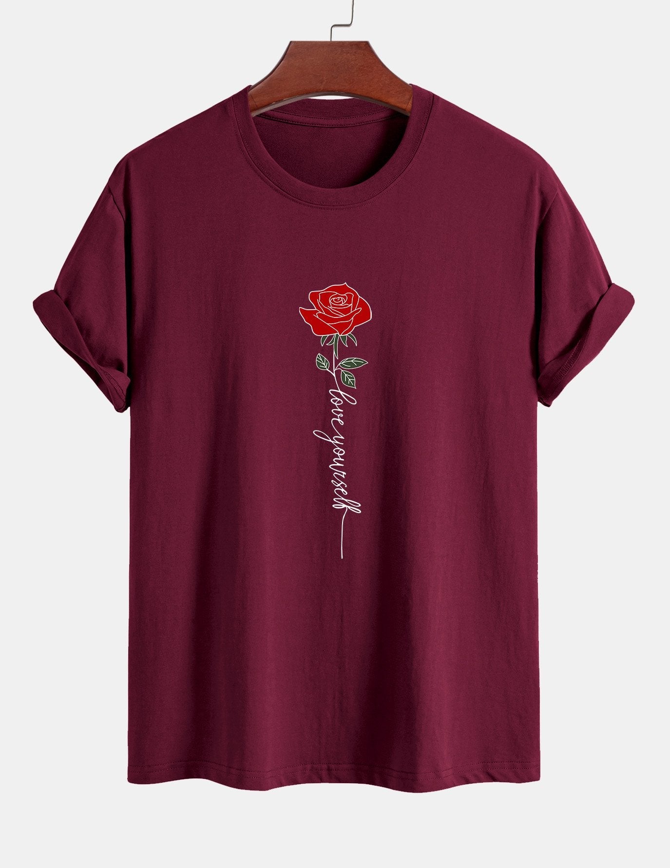 Regular Fit Rose Slogan Print Cotton T-Shirt