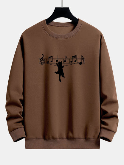 Musical Note Cat Print Relax Fit Sweatshirt