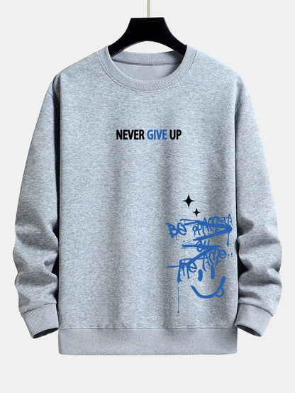 Never Give Up Smiley Face Print Relax Fit Sweatshirt