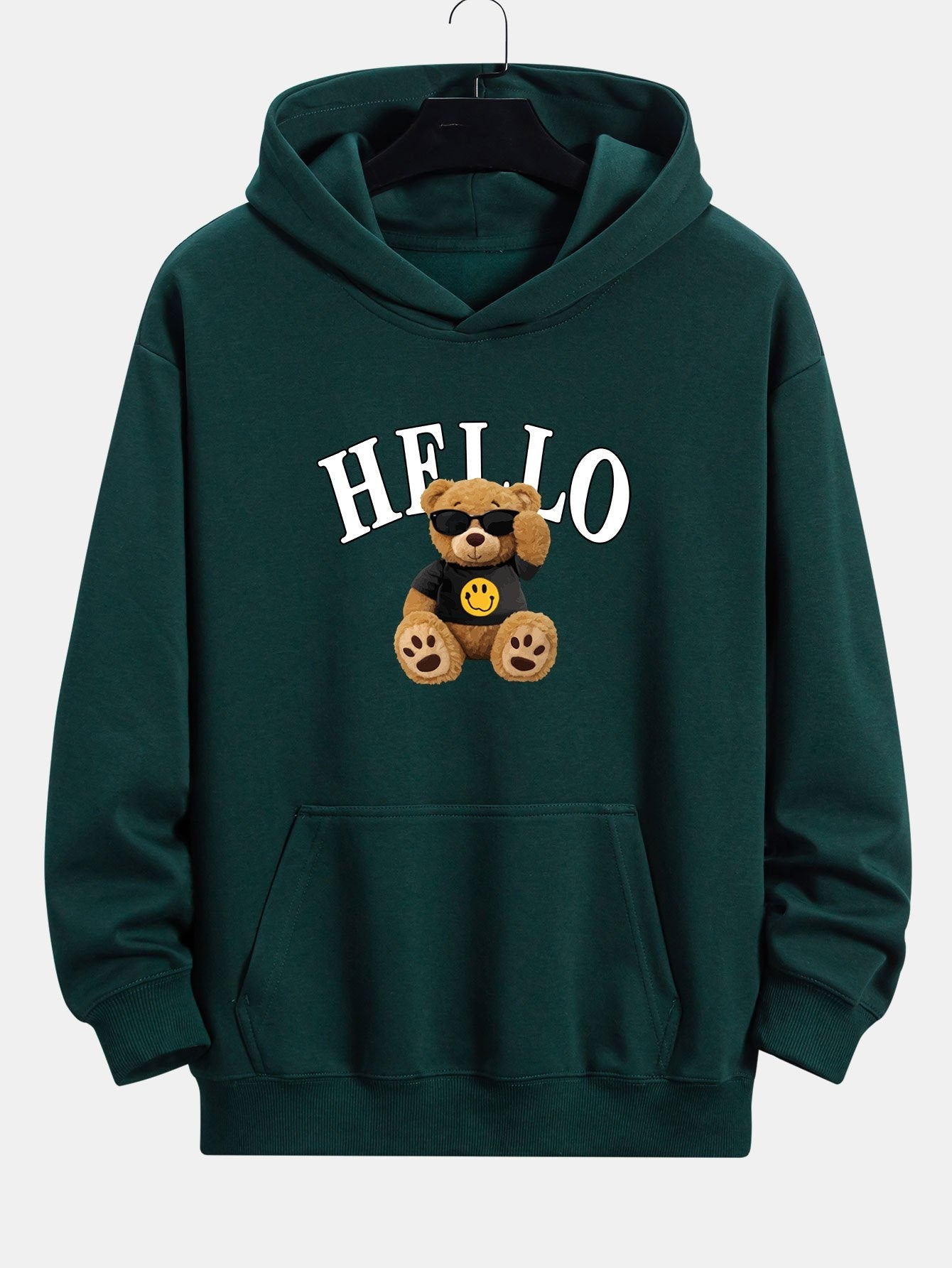 Hello Sunglasses Bear Print Relax Fit Hoodie