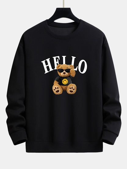 Hello Sunglasses Bear Print Relax Fit Sweatshirt