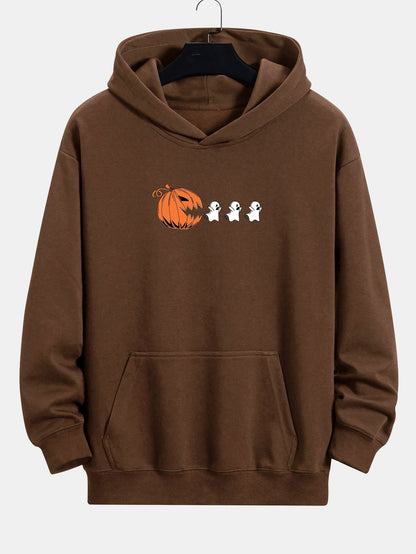 Pumpkin Chasing Ghosts Print Relax Fit Hoodie