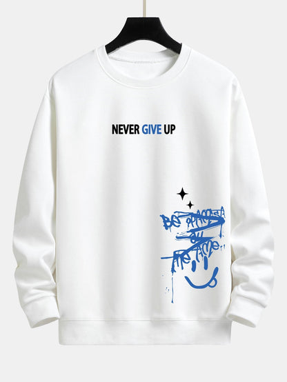 Never Give Up Smiley Face Print Relax Fit Sweatshirt