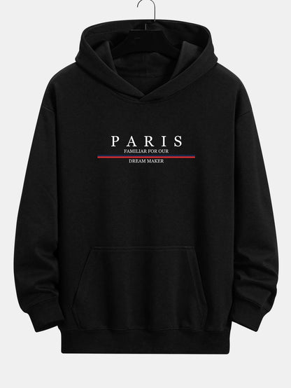 Stripe Paris Slogan Print Relax Fit Hoodie