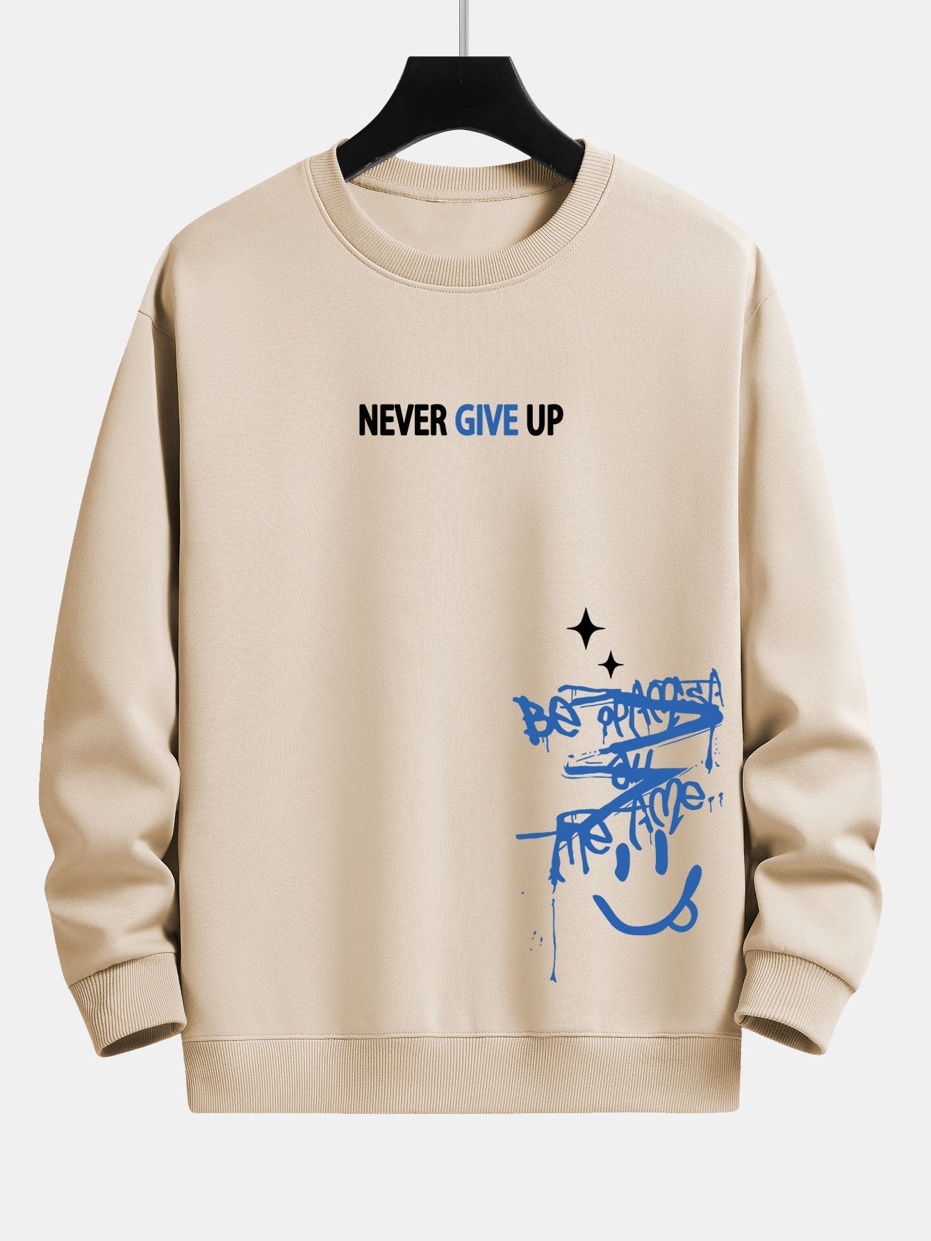 Never Give Up Smiley Face Print Relax Fit Sweatshirt