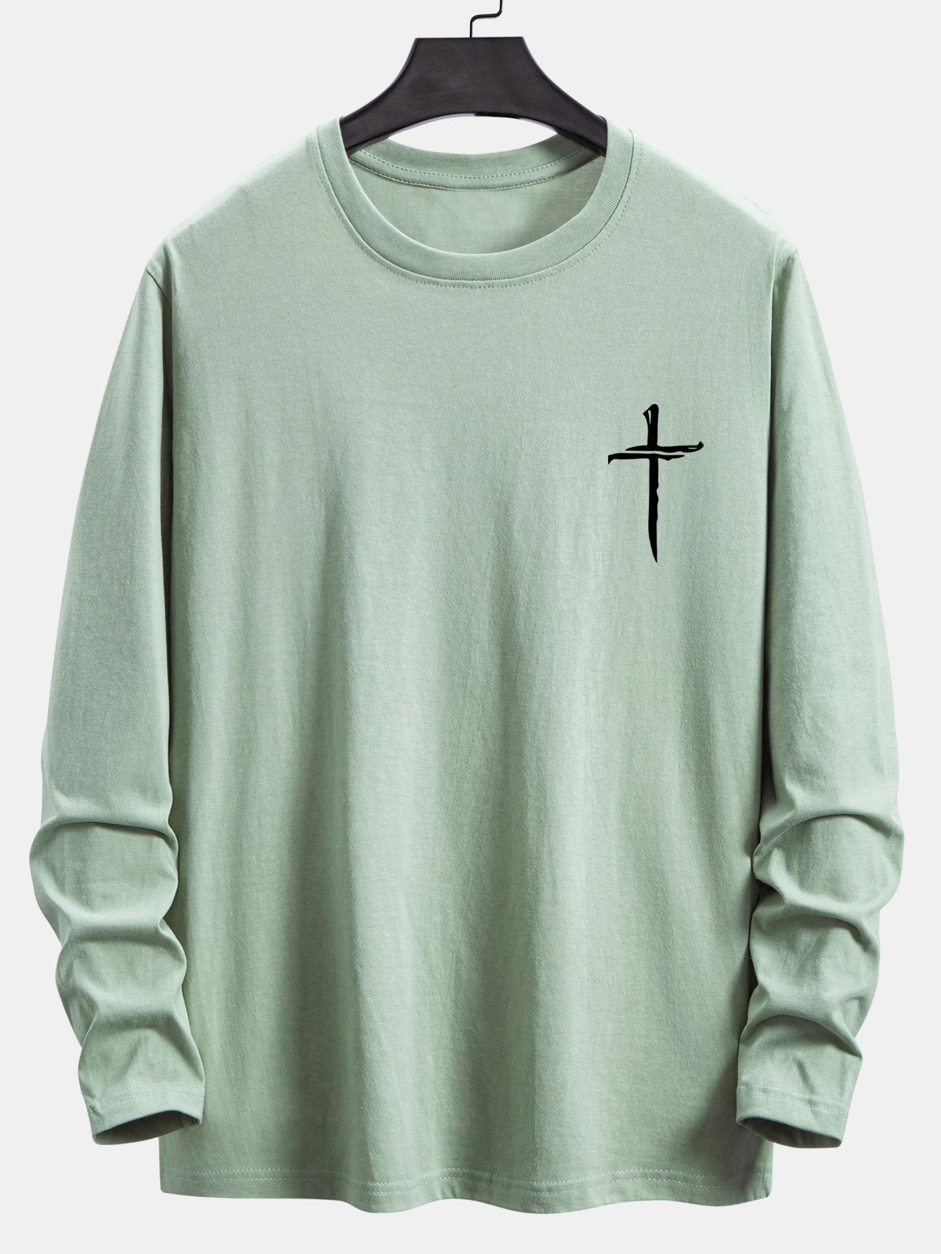 Long Sleeve Cross Print Cotton T-Shirt