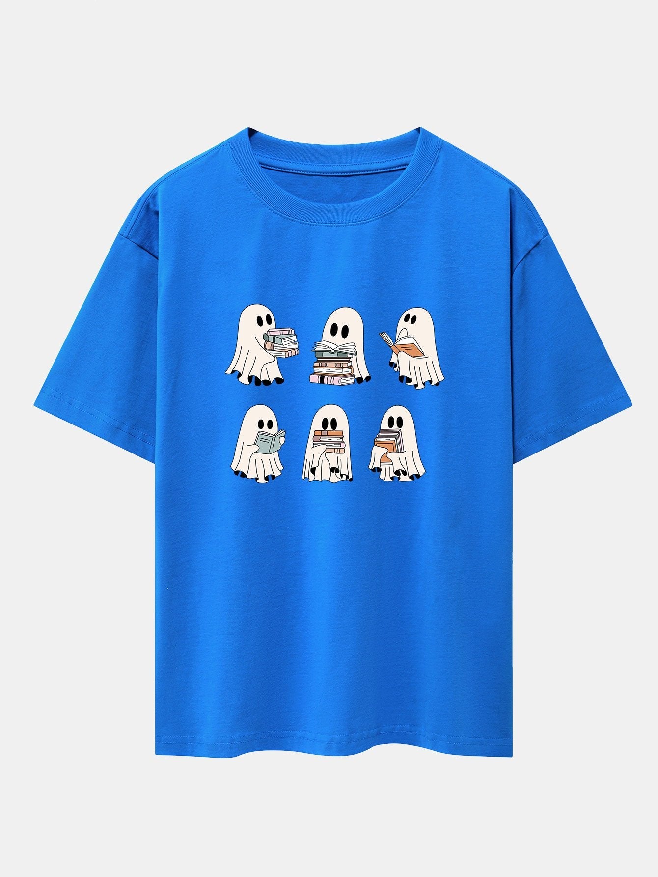 Ghost Reading Book Print Drop Shoulder Oversize T-Shirt