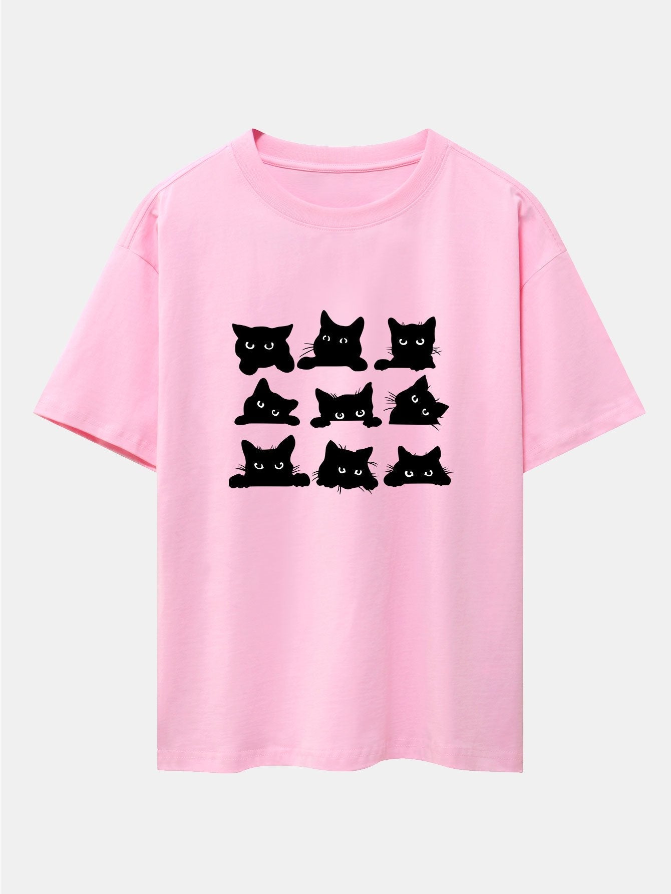 Black Cat Staring Print Drop Shoulder Oversize T-Shirt