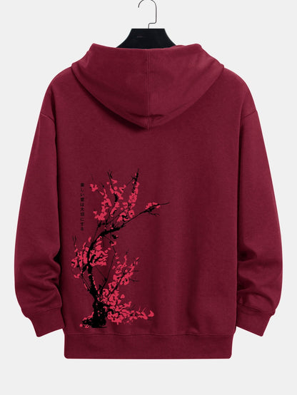 Plum Blossom Slogan Back Print Relax Fit Hoodie