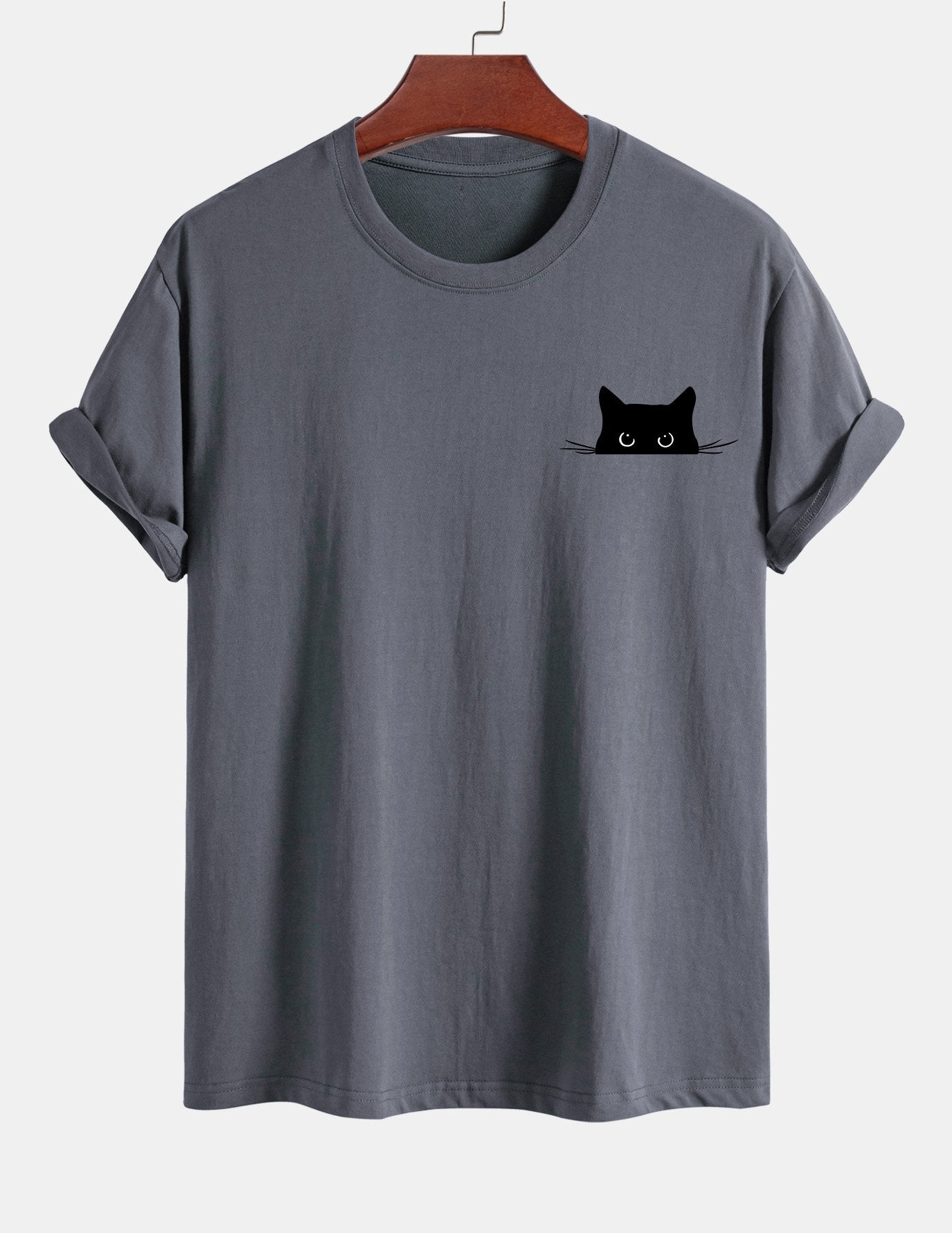 Regular Fit Black Cat Print Cotton T-Shirt