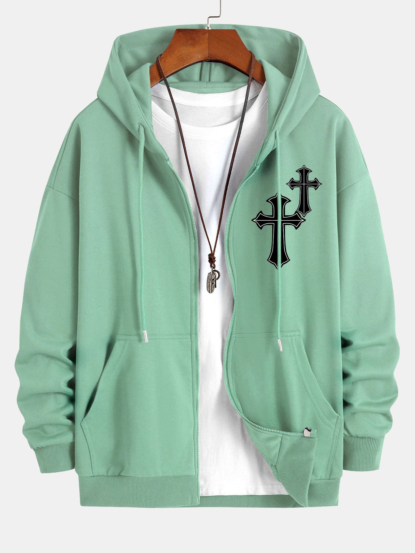 Cross Print Relax Fit Zip Hoodie