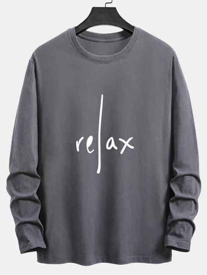 Long Sleeve Relax Slogan Print Cotton T-Shirt