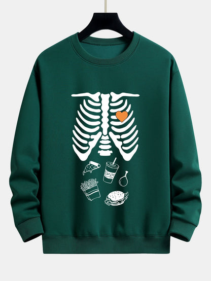 Funny Skeleton Food Print Relax Fit Sweatshirt