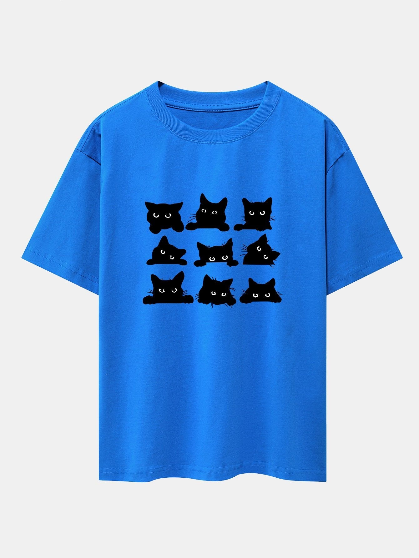 Black Cat Staring Print Drop Shoulder Oversize T-Shirt