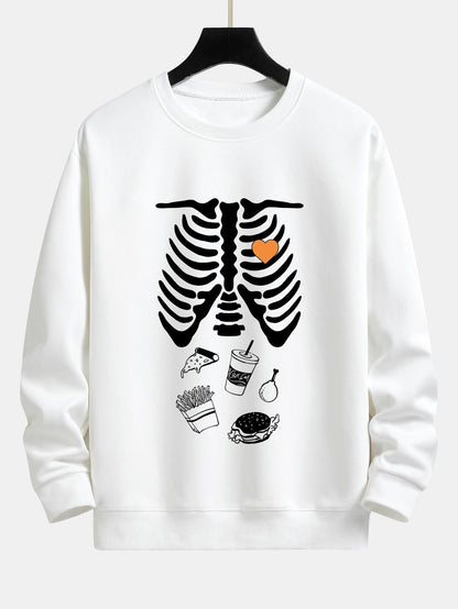 Funny Skeleton Food Print Relax Fit Sweatshirt