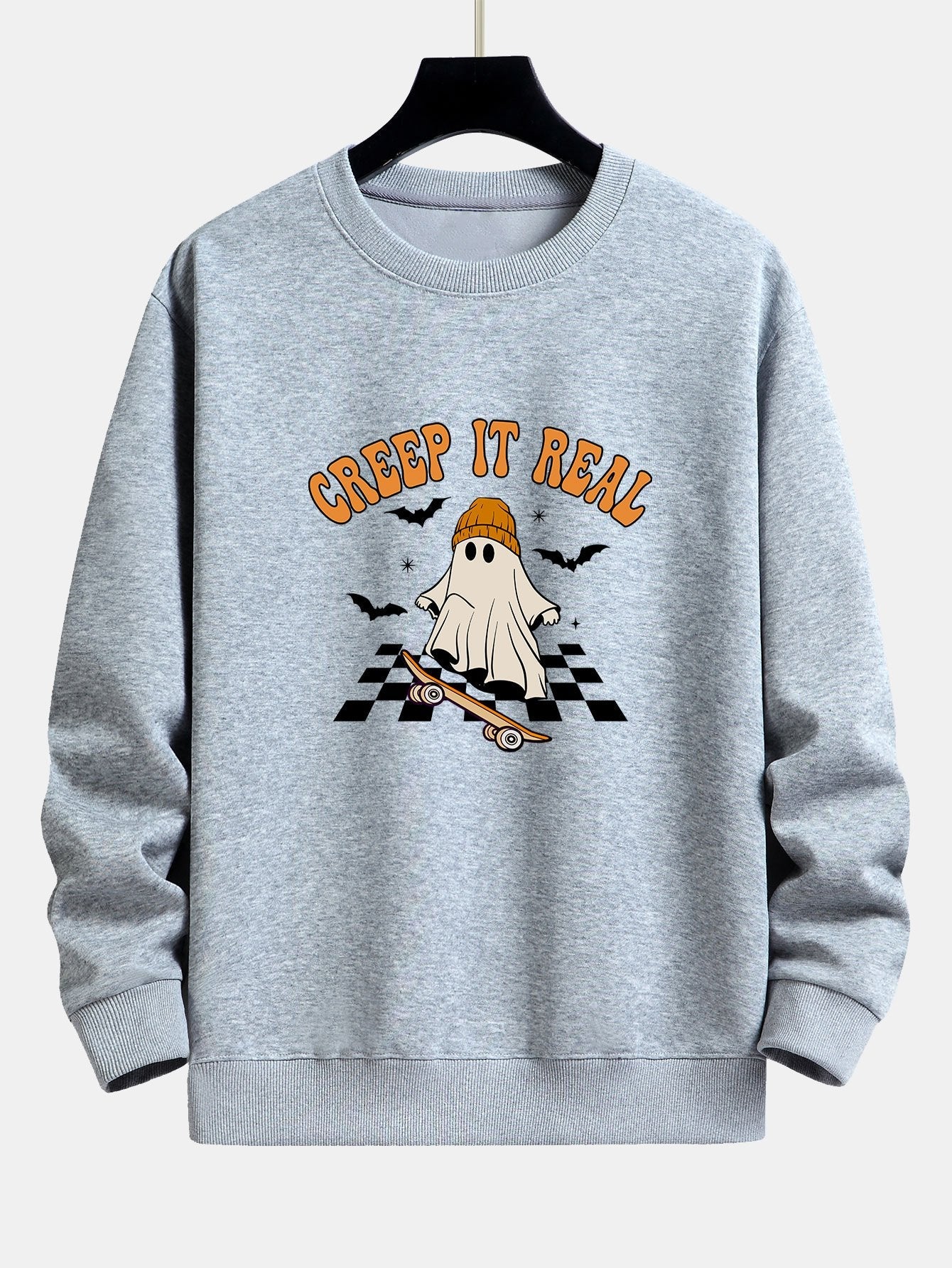 Halloween Skateboard Ghost Print Relax Fit Sweatshirt