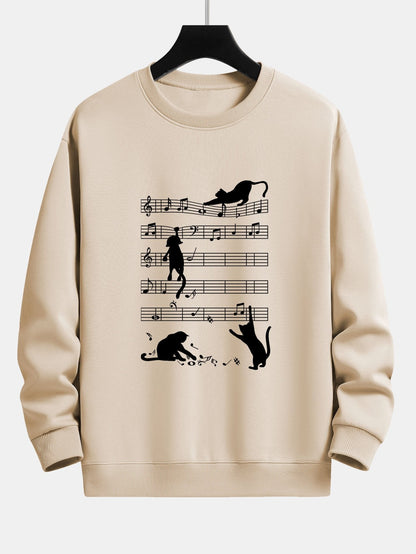 Sheet Music Cat Print Relax Fit Sweatshirt