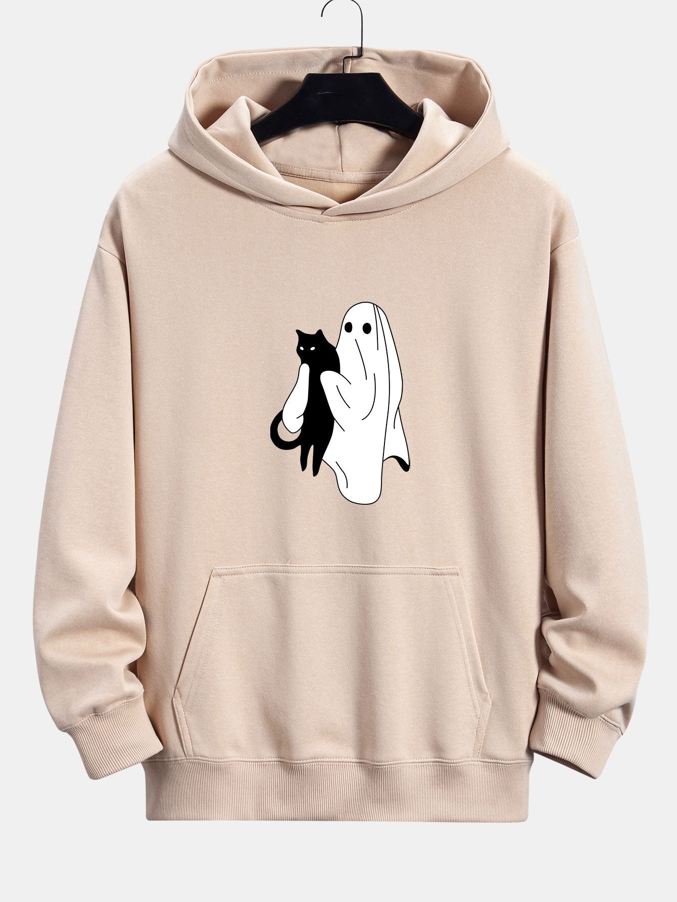 Ghost Black Cat Print Relax Fit Hoodie