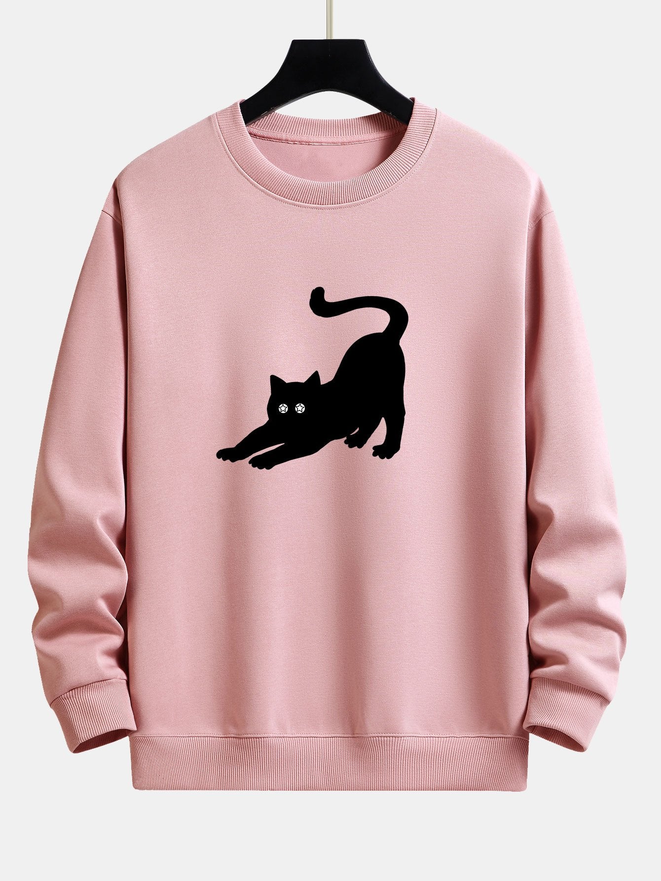 Black Cat Stretching Print Relax Fit Sweatshirt