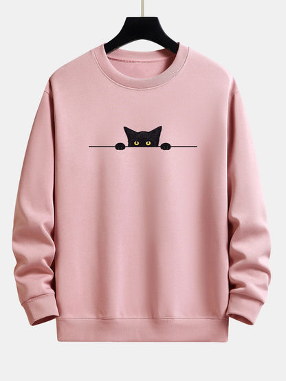 Black Cat Print Relax Fit Sweatshirt & Jogging Pants