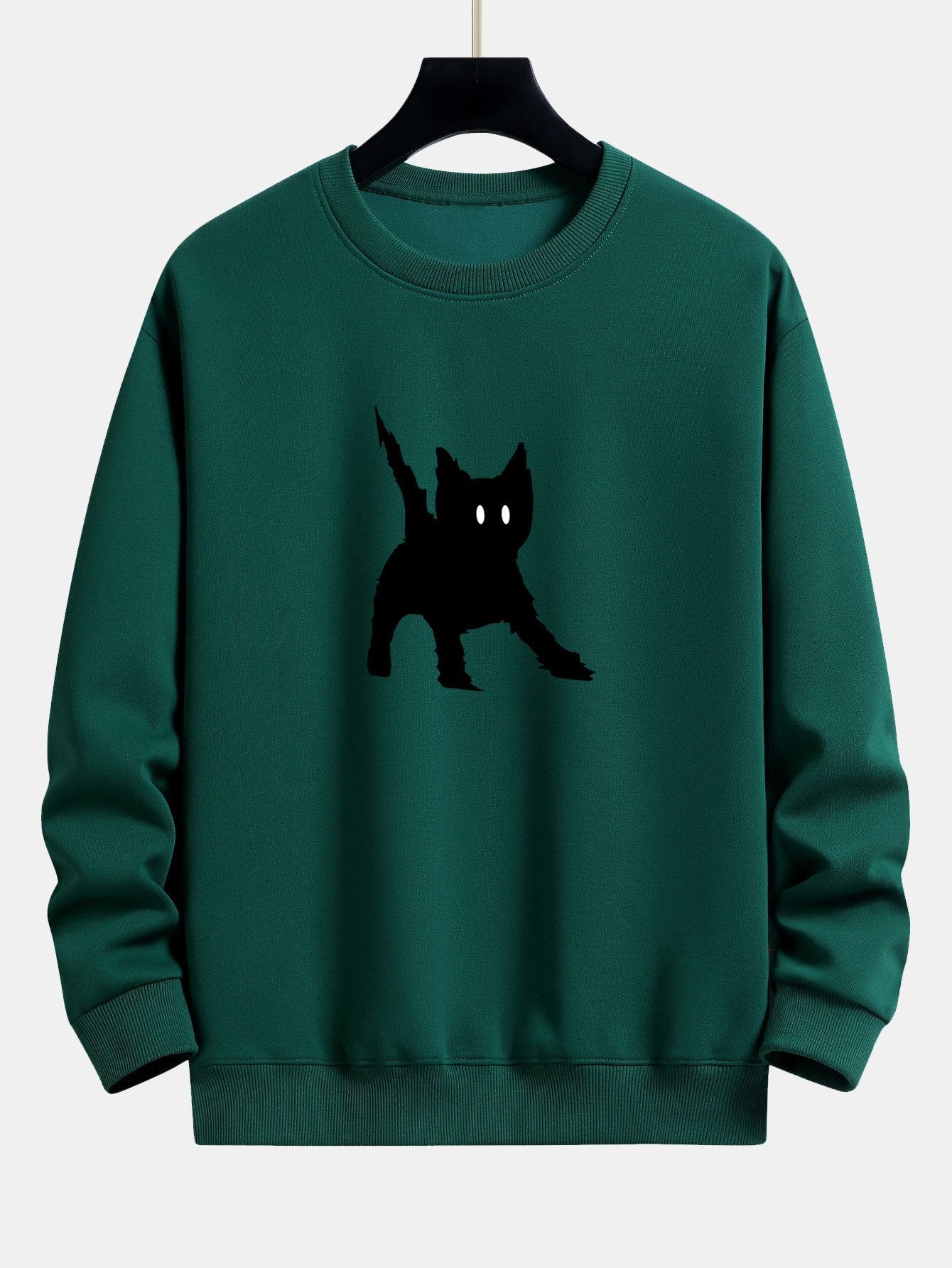 Frightened Black Cat Print Relax Fit Sweatshirt