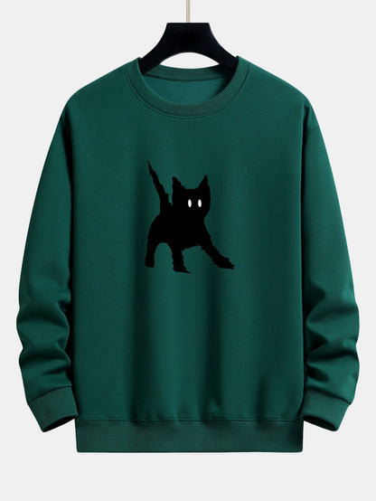 Frightened Black Cat Print Relax Fit Sweatshirt