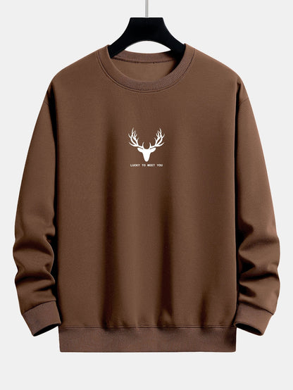 Silhouette Head Deer Print Relax Fit Sweatshirt