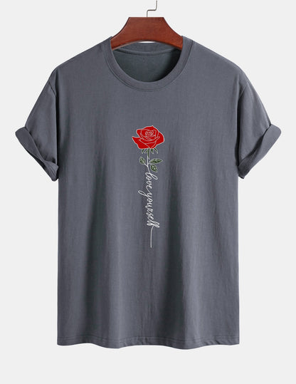 Regular Fit Rose Slogan Print Cotton T-Shirt