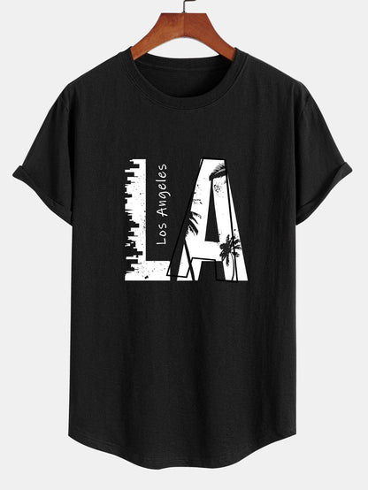 Los Angeles Print Cotton Arc Hem T-Shirt