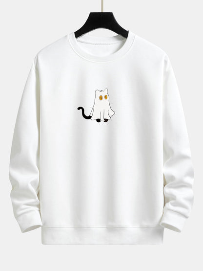 Cat Pretending To Be A Ghost Print Relax Fit Sweatshirt