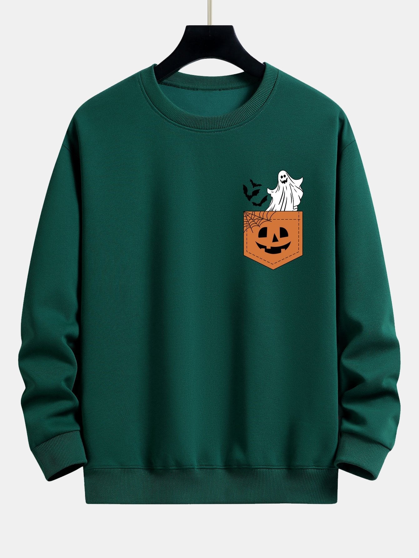 Pocket Pumpkin Ghost Print Relax Fit Sweatshirt