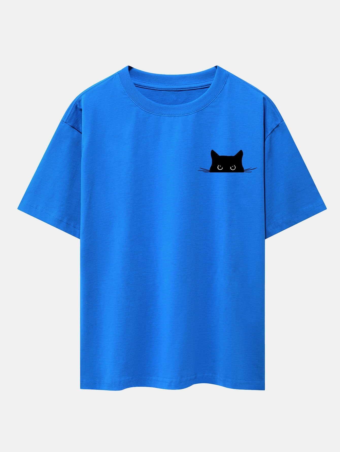 Black Cat Print Drop Shoulder Oversize T-Shirt