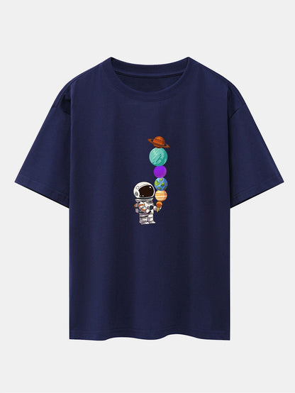 Planet Astronaut Print Drop Shoulder Oversize T-Shirt