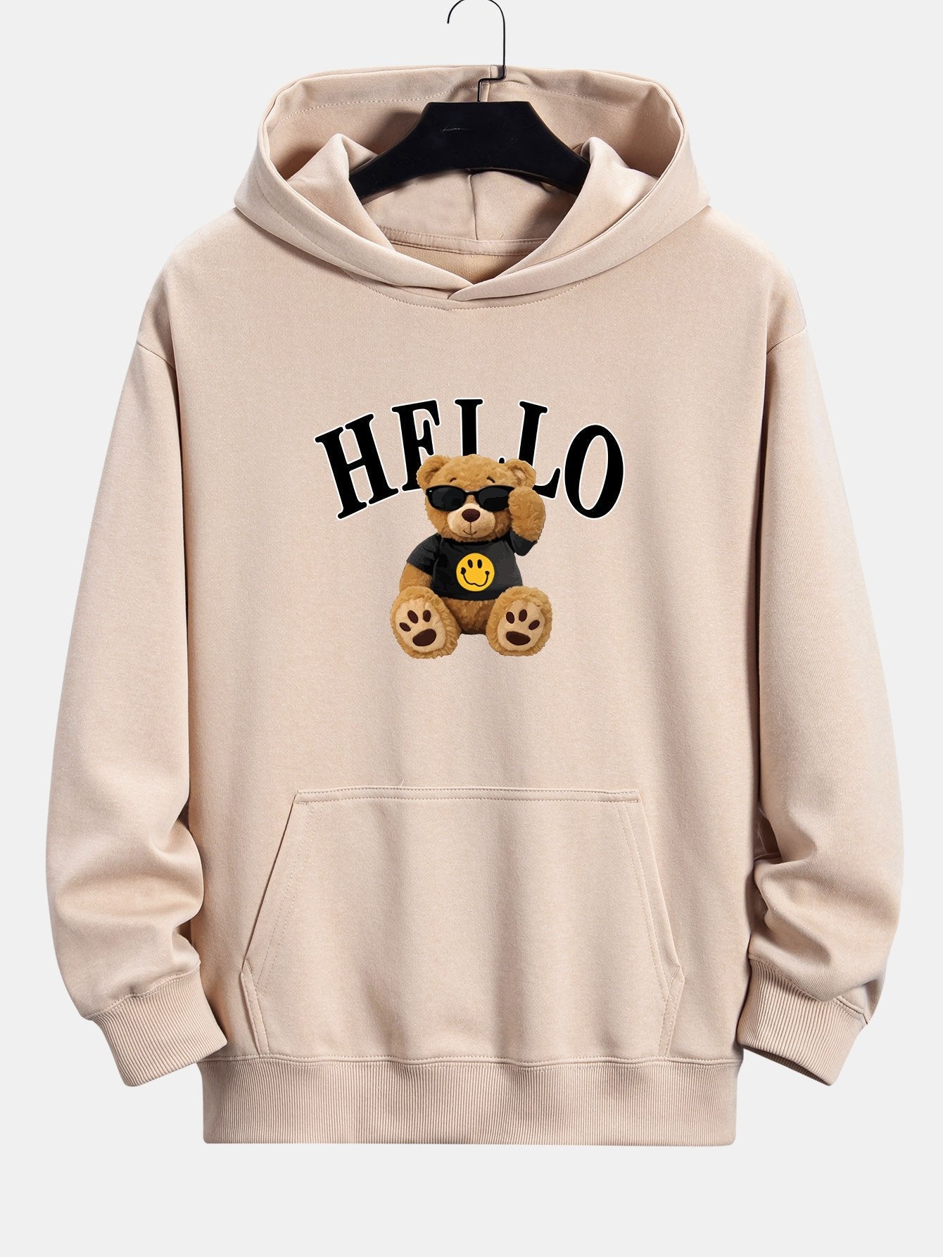 Hello Sunglasses Bear Print Relax Fit Hoodie