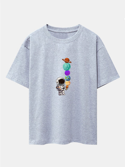 Planet Astronaut Print Drop Shoulder Oversize T-Shirt