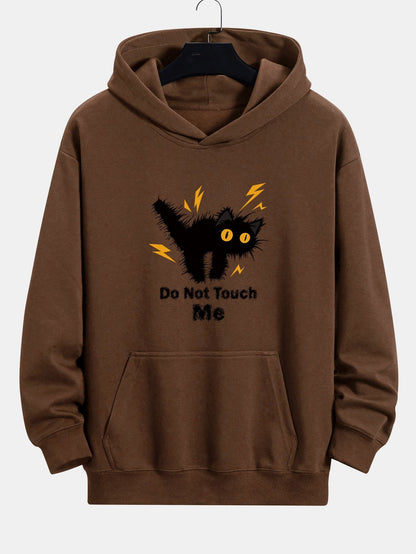 Angry Cat Print Relax Fit Hoodie