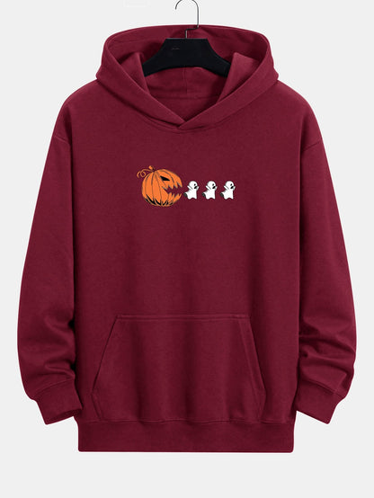 Pumpkin Chasing Ghosts Print Relax Fit Hoodie