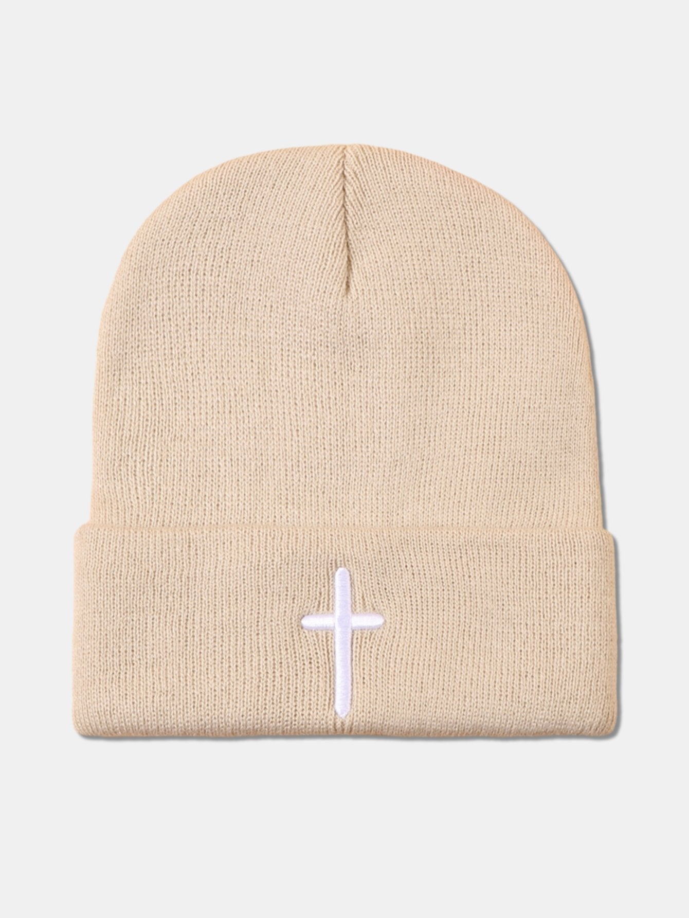 3D Cross Embroidered Pattern Flanged Knitted Hat