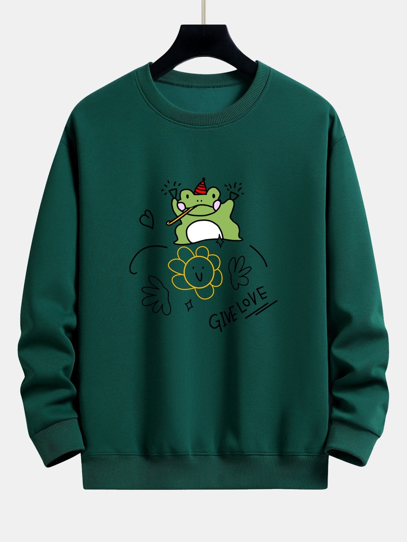 Smiley Flower Frog Print Relax Fit Sweatshirt