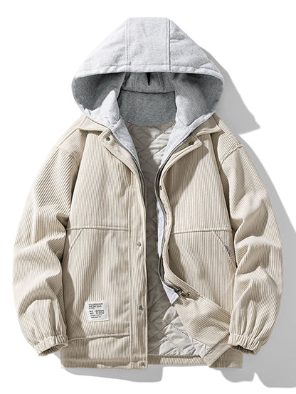 Quilted Lined Corduroy Hooded Coat